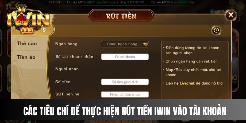 Các tiêu chí để thực hiện rút tiền IWIN vào tài khoản